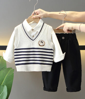 Ensemble garçon pull sans manches rayé – Esprit preppy et élégance facile
