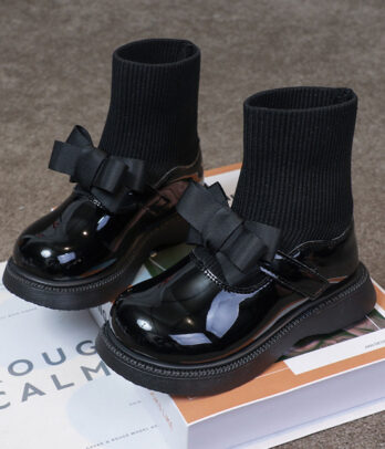 Bottines montantes noires glacées pour fillettes