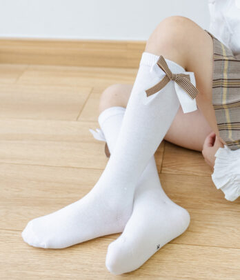 Chaussettes Hautes Blanches avec nœud à carreaux