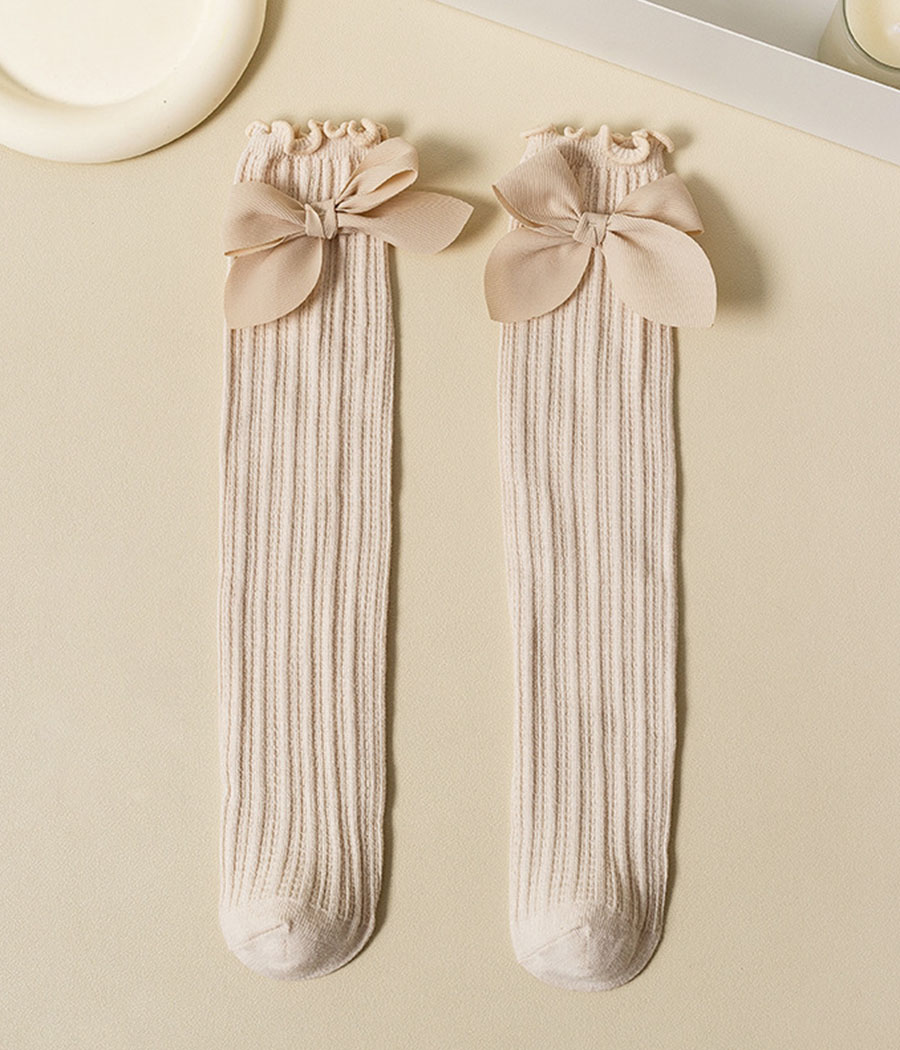 image principale_08 Chaussettes Hautes Beige avec nœud – Image 1