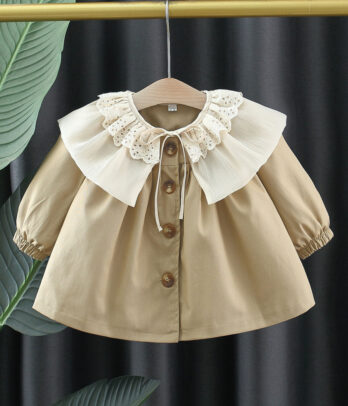 Coupe vent beige à col en dentelle pour fille