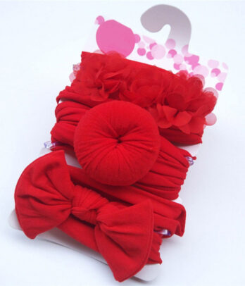 Pack "Rubis" : 3 bandeaux élégants dans des tons rouges chaleureux, en tissu doux et extensible, avec nœuds délicats pour un look chic et craquant.