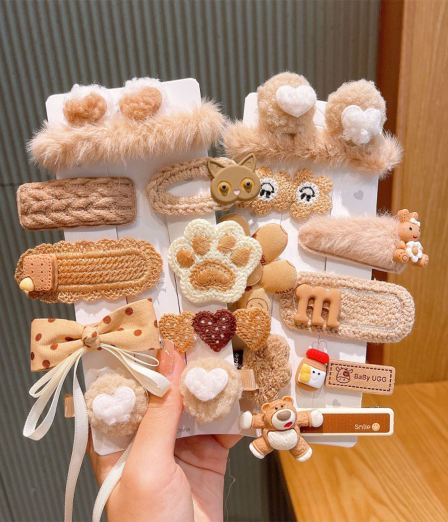 287331 Barrettes Douces ""Teddy & Friends"" Tons Beige & Moka – Image 1