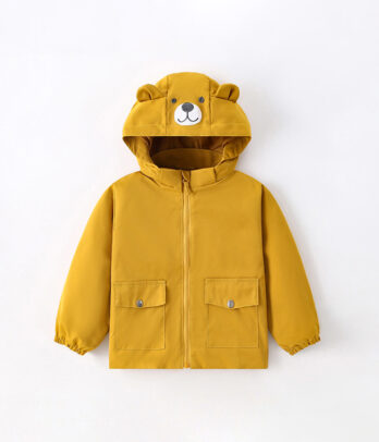 Parka unisexe moutarde à capuche zippée, doublée et déperlante. Confortable et chaude, parfaite pour l’automne et l’hiver, avec poches pratiques.