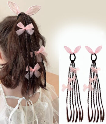 Extension Fantaisie en tresses à Nœuds Roses & Oreilles Lapin