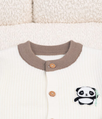 43998 Cardigan bébé blanc et taupe – Style automnal et cosy MAZYOUD