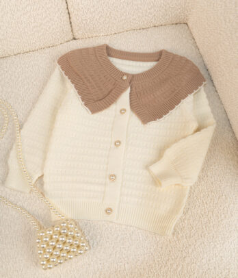 65141 Cardigan Blanc avec Col Contrasté – Chic et Intemporel MAZYOUD