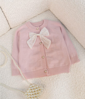 72787 Cardigan Rose avec Nœud Élégant – Tricot Doux pour Fille MAZYOUD