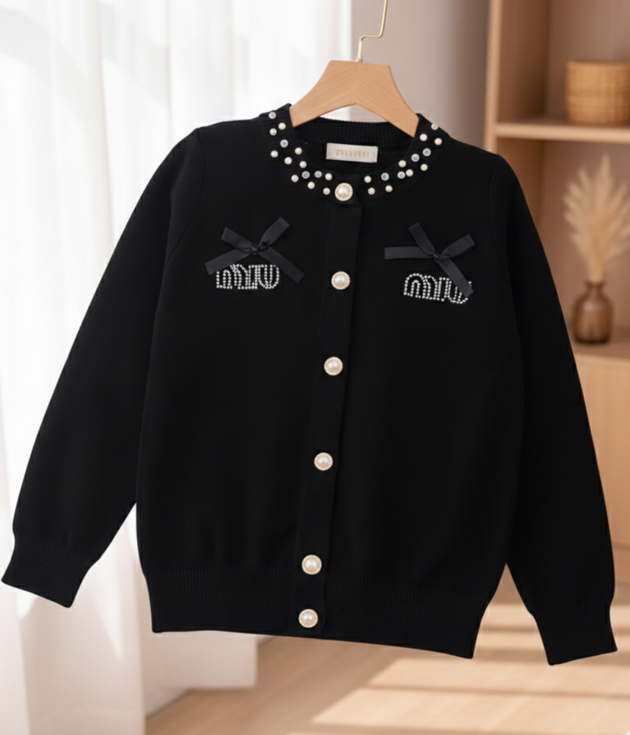 74177 Cardigan fille à perles et nœuds brodés – Image 1