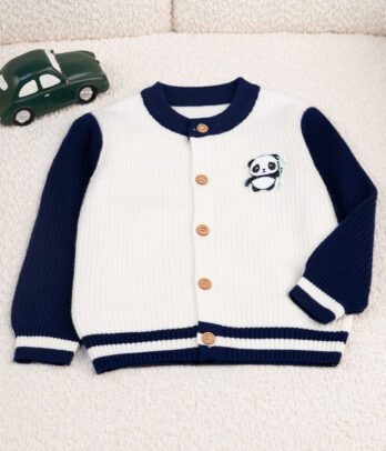77376 Cardigan bébé blanc et bleu marine – Élégance et confort MAZYOUD