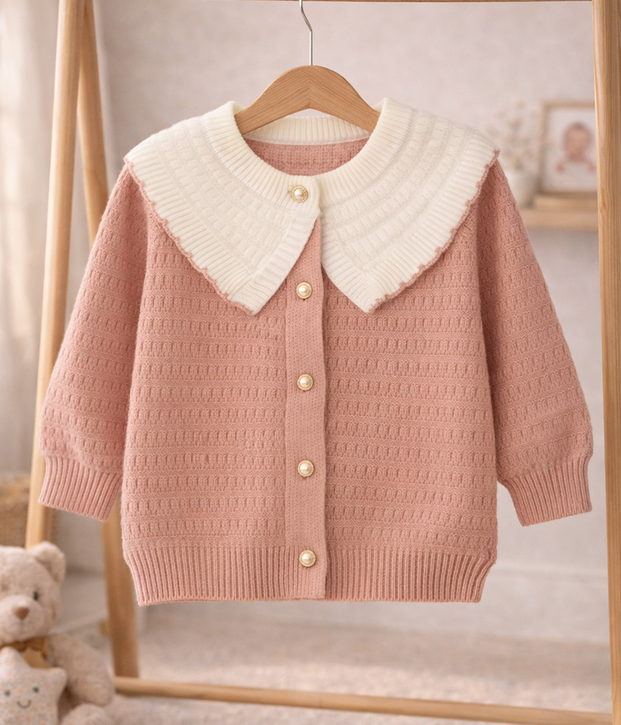 77614 31- Cardigan rose chic col blanc – Image 1