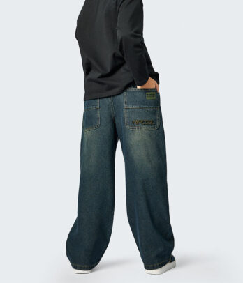 Jean Garçon – Coupe Large Denim Foncé avec Poches Style Street