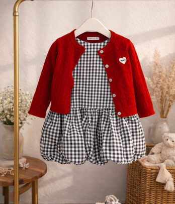 ensemble 2 pieces fille robe et gilet bordeaux