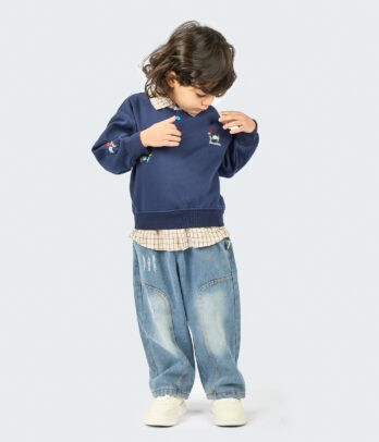 Ensemble garçon polo bleu marine & pantalon en jean
