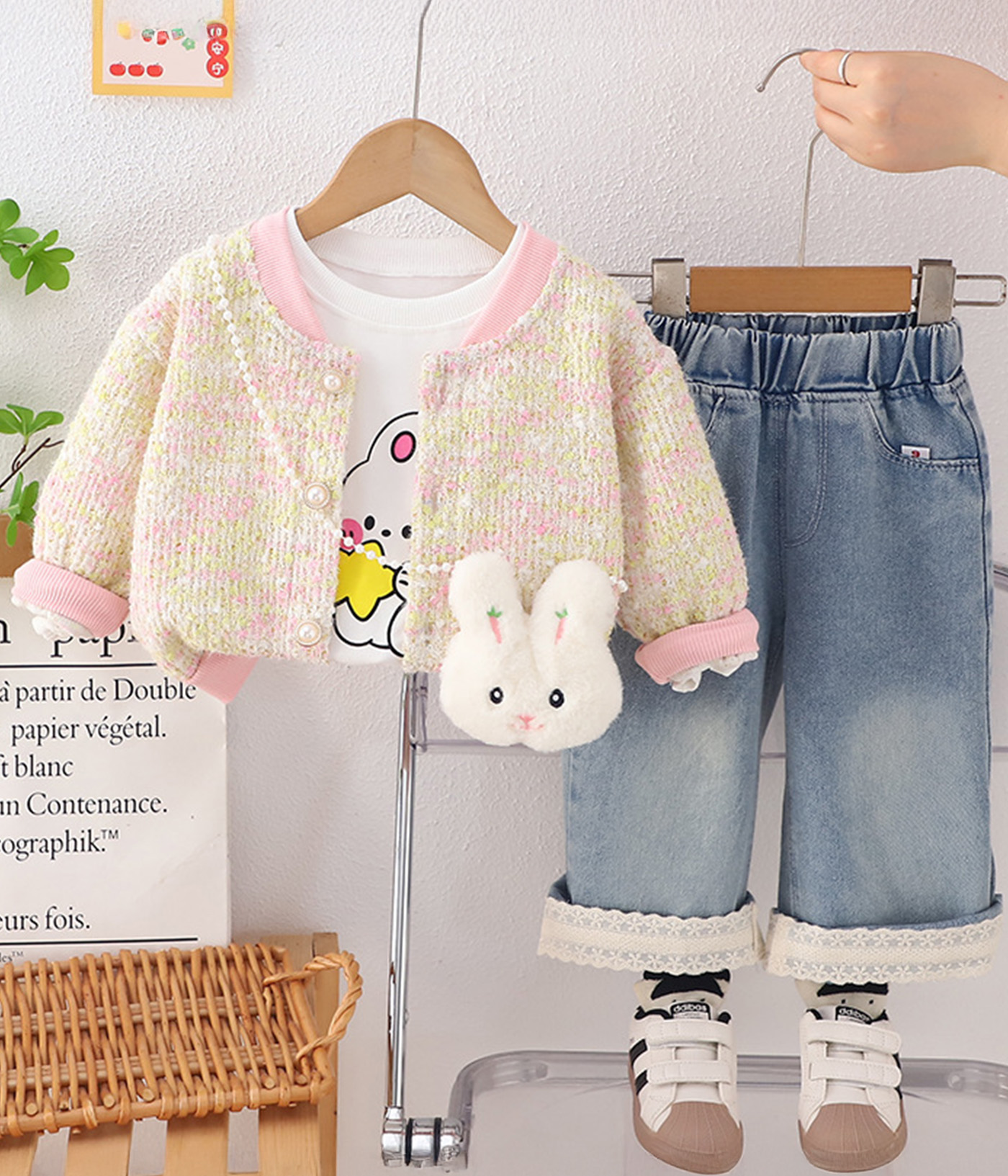 21617 (8) Ensemble fille 3 pièces pastel avec sac lapin – Image 1