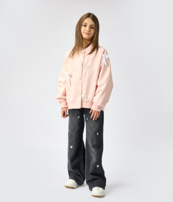 22181 Jean large fille noir – Motifs cœurs MAZYOUD