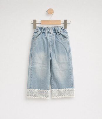 Pantalon fille en jean denim avec dentelle brodée