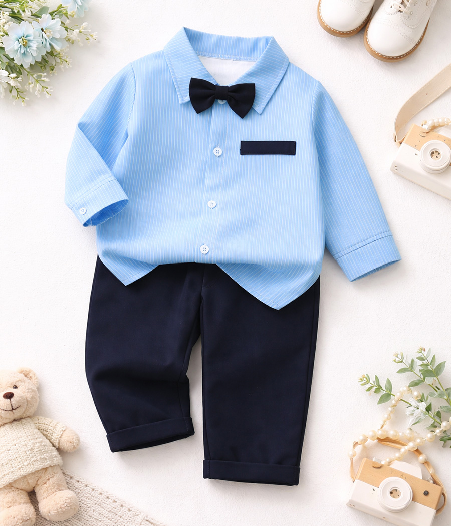 33293 24- 2 pièces garçon pantalon et chemise Bleue – Image 1
