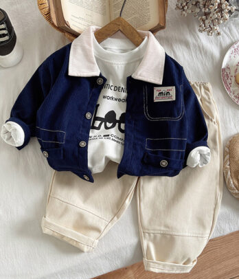 Ensemble Garçon 3 Pièces – Bleu Marine & Beige