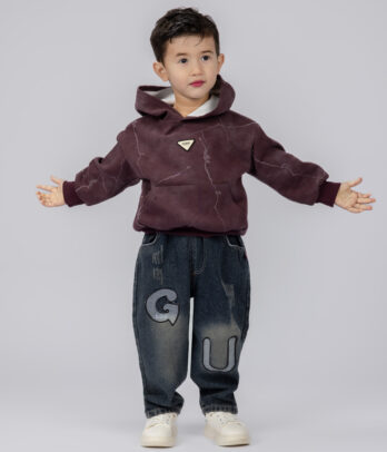 Ensemble garçon – Sweat violet & jean brodé