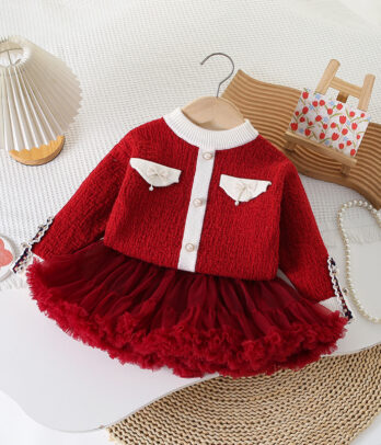 Robe Fille – Rouge Festif à Volants