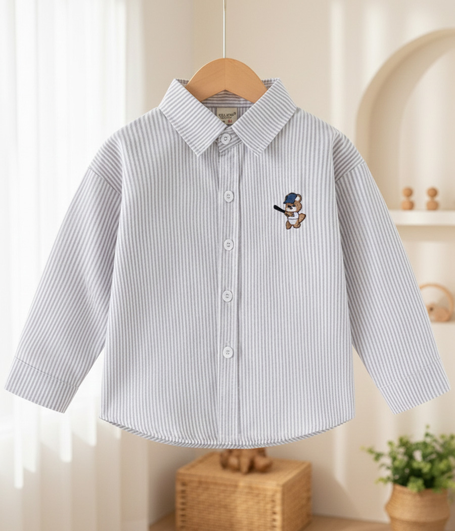 42983 Chemise Garçon Élégante Gris à rayures – Image 1
