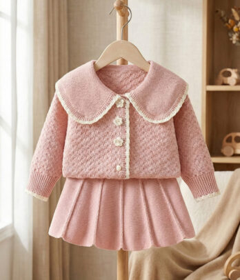 Ensemble Fille – Tricot Rose Jupe Assortie