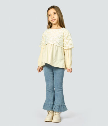 46517 Ensemble Blouse Fleurie Fille et Jean mazyoud