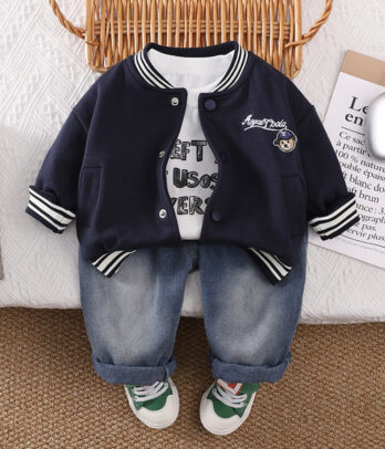 Ensemble garçon varsity – Veste bleu marine & jean décontracté