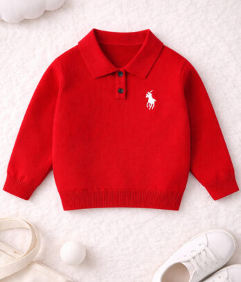 Pull polo en maille rouge – Élégance et énergie pour garçon
