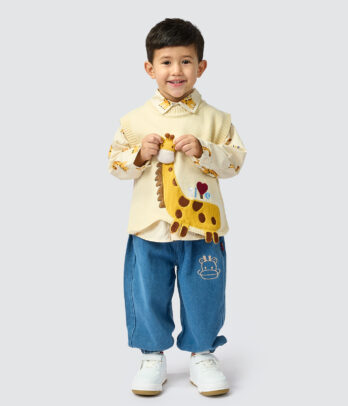 46929 Ensemble garçon chemise girafe & gilet beige avec jean MAZYOUD