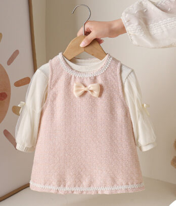 Robe bébé fille rose poudré avec nœud satiné