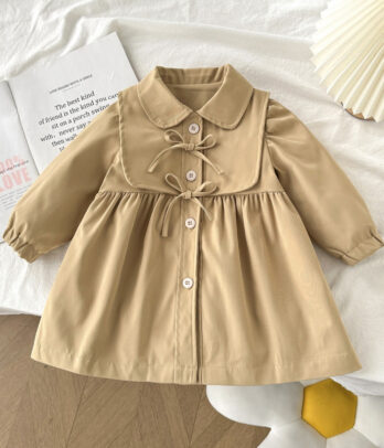 Trench beige à manches longues – Élégance raffinée pour petites filles