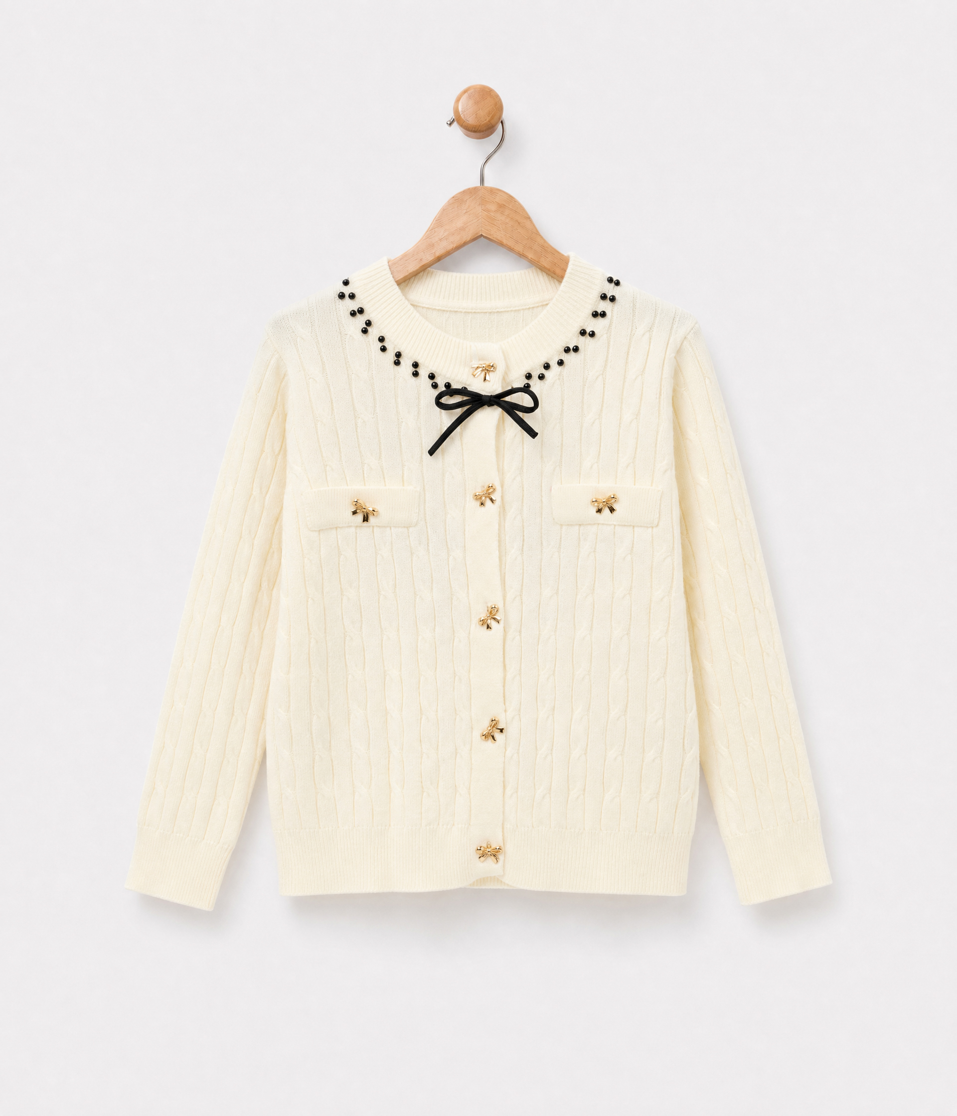 54725 Cardigan Fille Blanc Nœud Noir – Image 1
