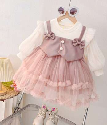 Robe élégante fille rose poudré – Charme tendre pour l’Aïd