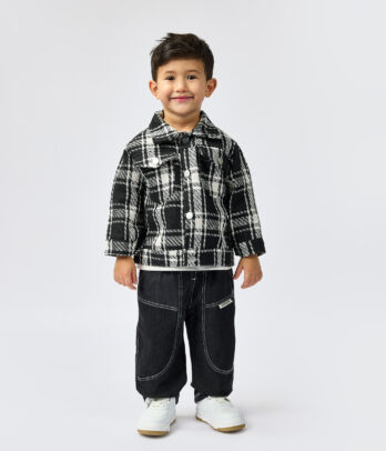 55668 Ensemble de chemise à careau et pantalon en jean MAZYOUD