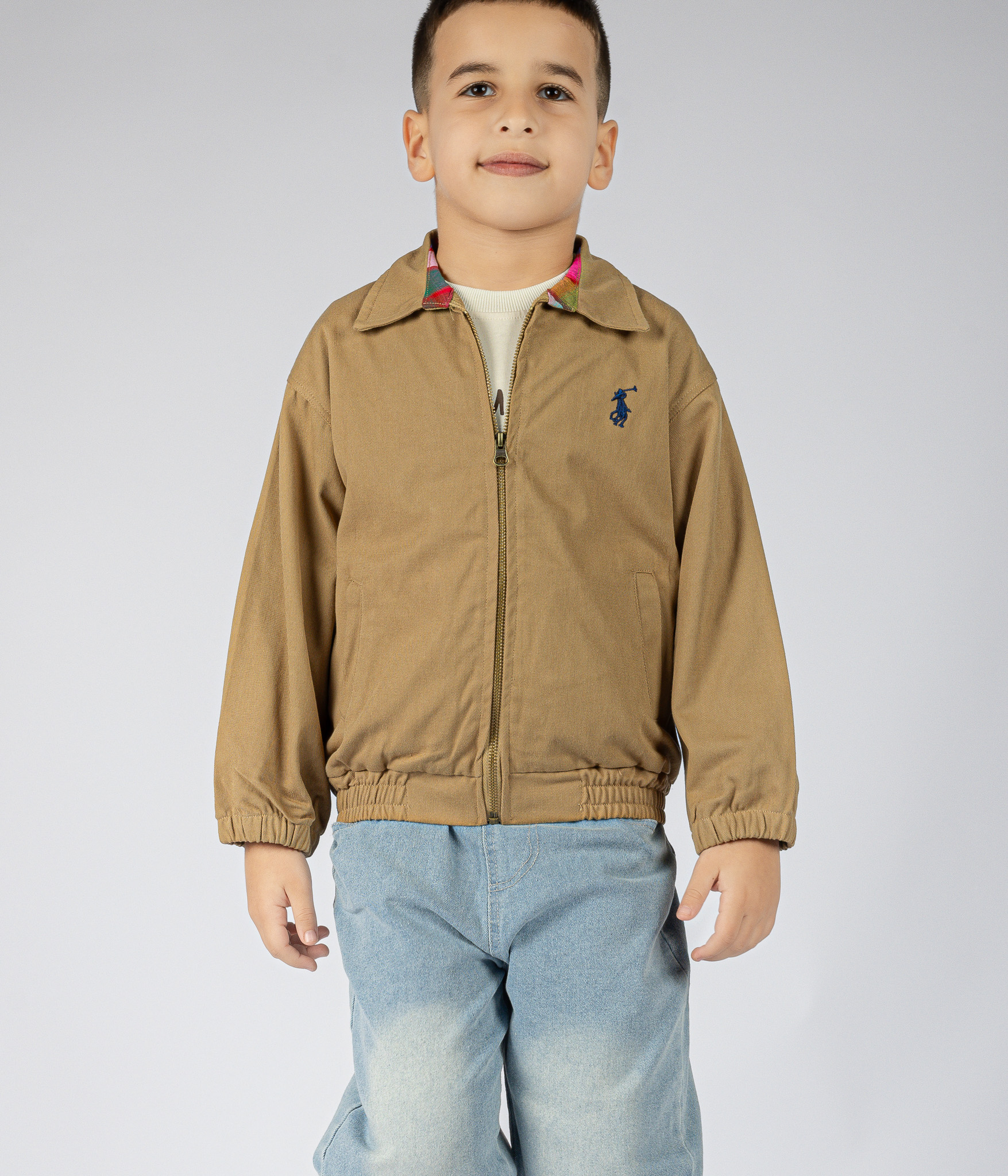 56934 Veste garcon Style polo en velours c50100tele et. MAZYOUD0915 Veste garçon Style polo en velours côtelé et denim – Image 1