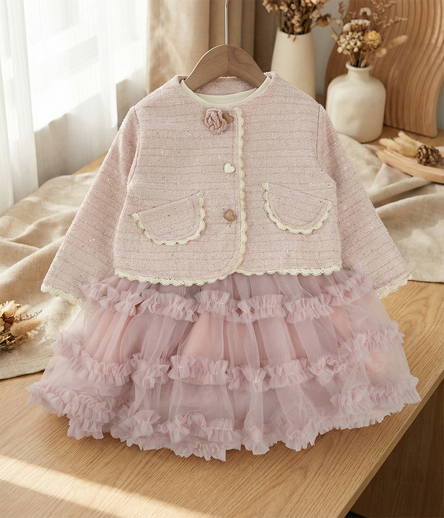 56968 Ensemble fille robe tutu rose & gilet chic – Image 1