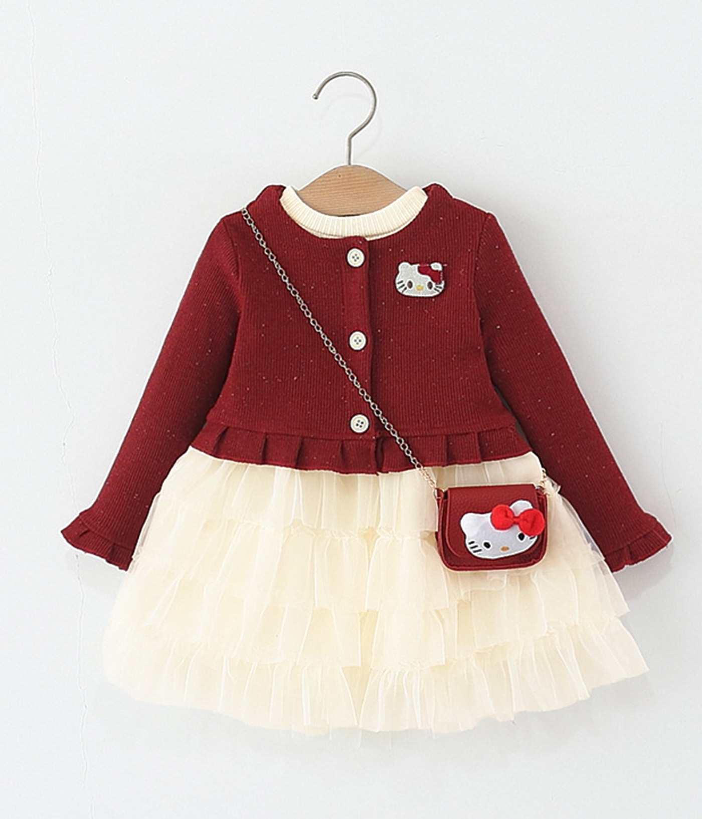 58237 (2) Ensemble fille robe tutu crème & gilet rouge – Image 1