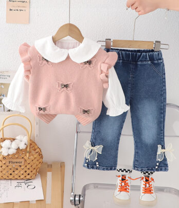 Ensemble fille rose & jean perlé – Style girly chic