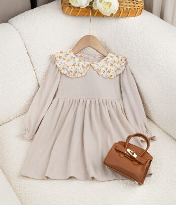 61624 Robe pour fillette beige à col fleuri MAZYOUD