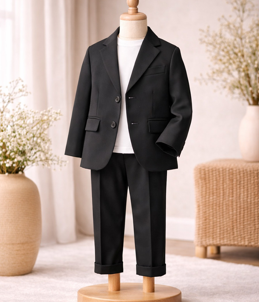 61844 8- Ensemble garçon 3 pièces noir élégant – Image 1
