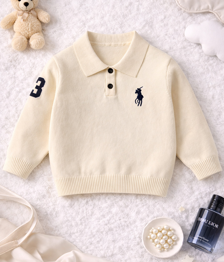 62134 Pull polo en maille écru – Chic et douceur pour garçon – Image 1