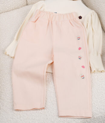 62451 Pantalon Fille Rose poudré délicat – Broderies Lapin & Cœurs MAZYOUD