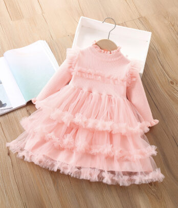 Robe fille en tulle rose poudré – Élégance et douceur féerique