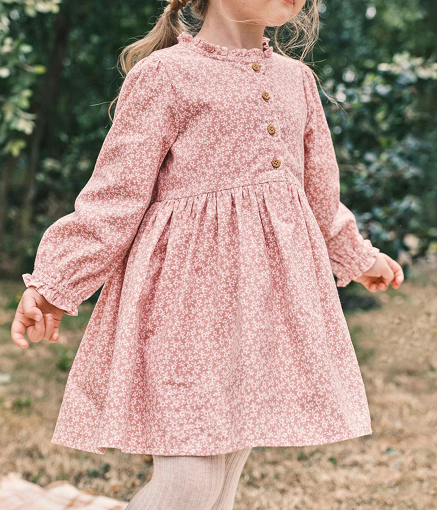 64684 Robe fille à fleurs rose poudré – Image 1