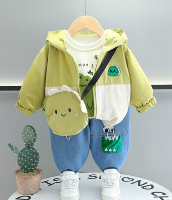 Look Garçon Dinosaure Vert-3 piéces