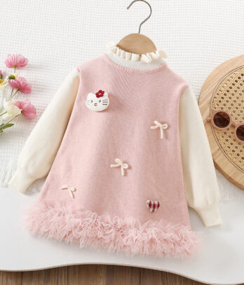 Robe en laine rose clair avec effet pull
