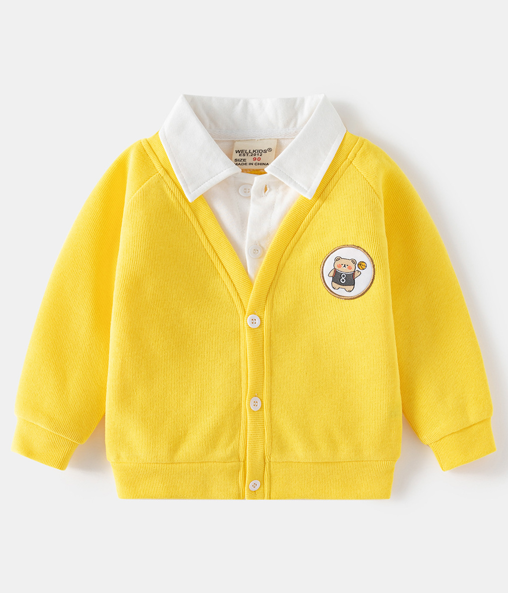 67727 Cardigan garçon jaune marine avec chemise intégrée – Image 1