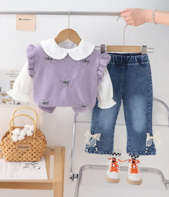 Ensemble fille lavande chic & jean décoré